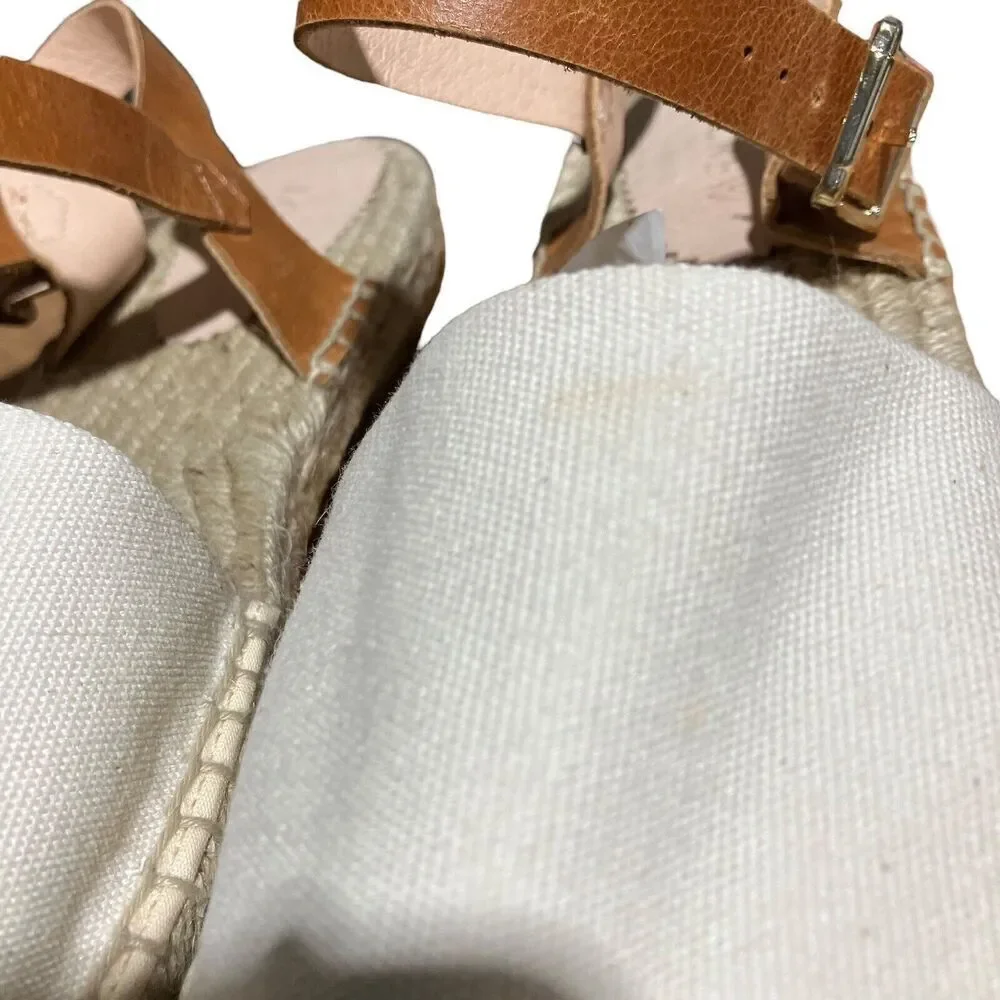 J. Crew Espadrilles WMNS 11 White Canvas Leather Made Spain ankle strap Open Toe